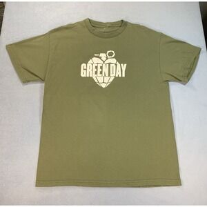 Vintage Y2K 2004 Green Day Punk Heart Grenade Logo Green Mens T Shirt Size S/M